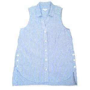 J.Jill Love Linen Blue Striped Sleeveless Button-Front Tunic Top – Size S